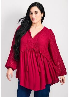 Plus Size Women's Haven Lace Yoke Top by Avenue in Berry (Size 18)
