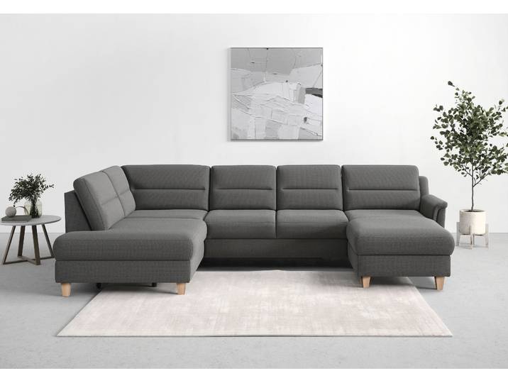 Wohnlandschaft, Grau, 325x187 cm, Luxus-Microfaser, Federkern, U-Form, sit&more