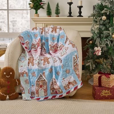 Greenland Home Fashions Gingerbread Lane Pastel Reversible Holiday Throw