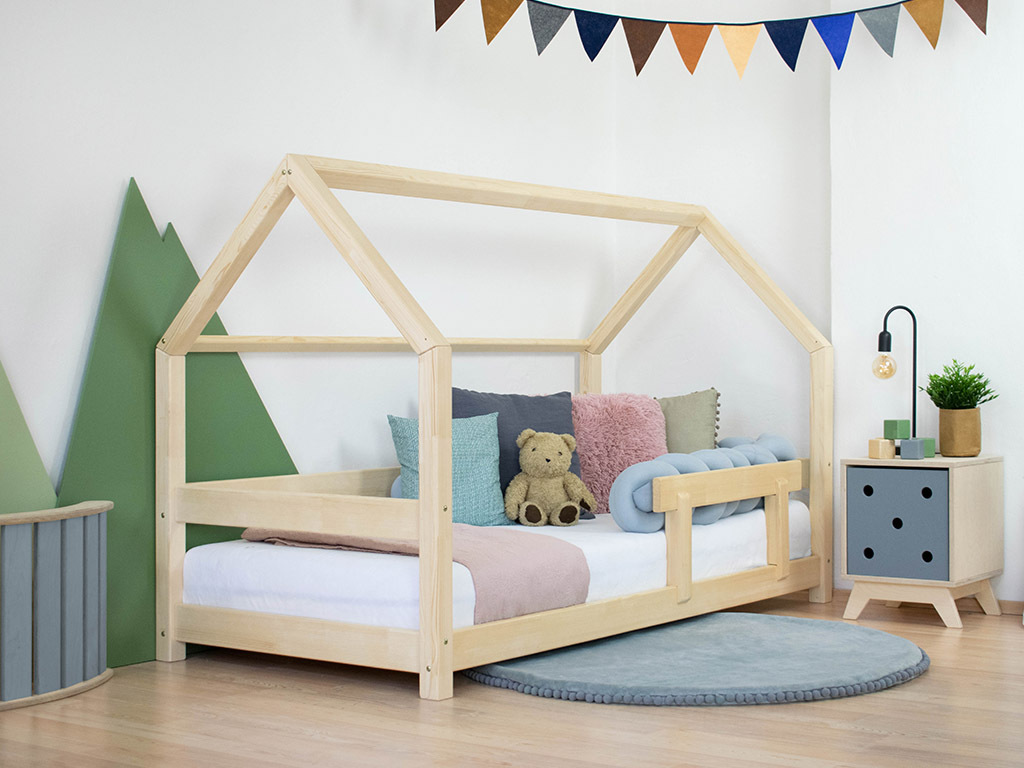 Hausbett TERY mit Rausfallschutz 120x180 cm Beige, Mit offenem Eingang