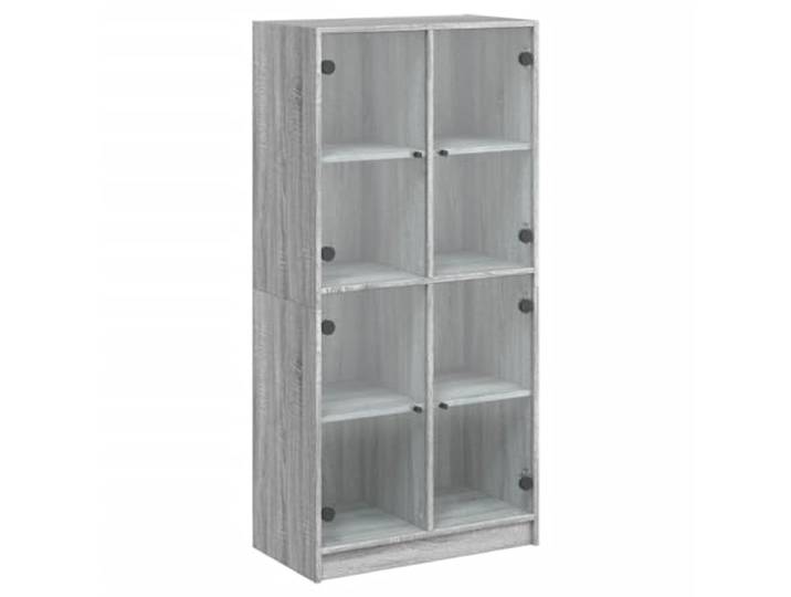 Roanoer Highboard mit Türen Grau Sonoma 68x37x142 cm Schrank Vielseitiger Beistellschrank für Wohnzimmer und Flur mit 8 Fächern und geschlossenen Türen.