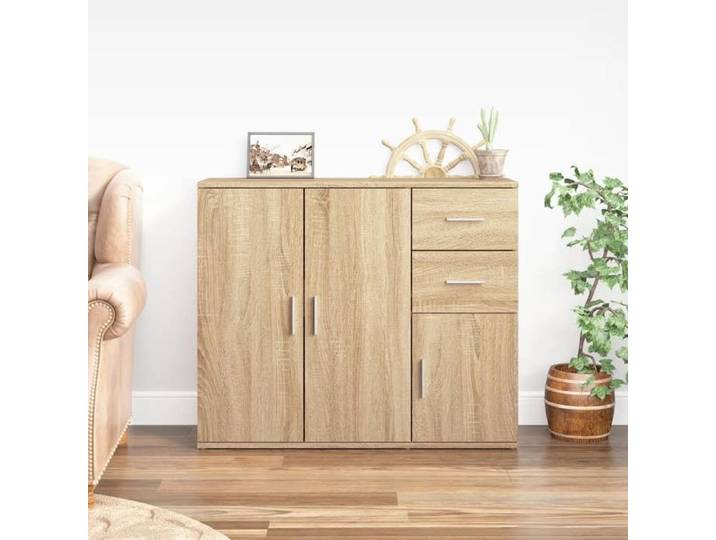 Buffet - - Chêne sonoma - Blanc - Adulte Buffet Chêne Sonoma 91x29 5x75 cm - bois d'ingénierie 77819