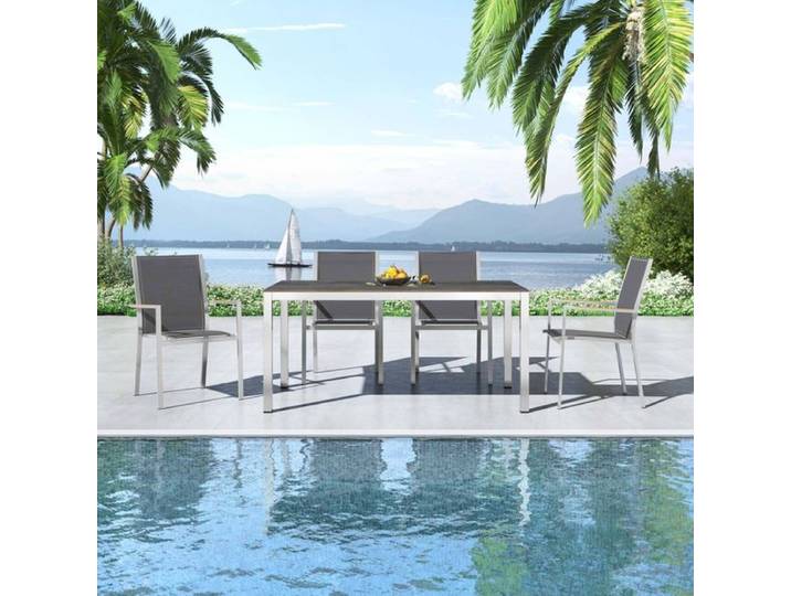 Zebra One Gartenmöbel-Set M (4 Plätze) mit OUTLIV. Tisch 160x90cm Dunkelgrau Hellgrau