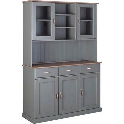 Buffet INTER LINK "Luzerna Kiefer Massivholz, FSC, Küchenschrank, Vitrinenschrank", grau (grau, braun), B:131cm H:191cm T:45cm, MDF, Massivholz, Sicherheitsglas, Schränke, Buffet, Geschirrschrank im Landhausstil, BxTxH: 131 x 45 x 190 cm
