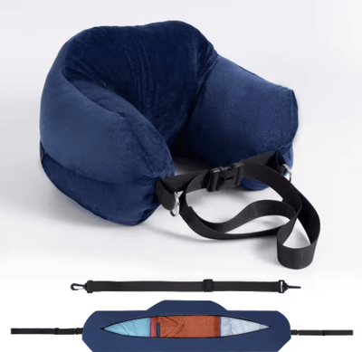 Inspire Picks Adjustable U Shaped Travel Neck Pillow Washable Fillable Comfort Pillow For Airplane And Travel deep Blue