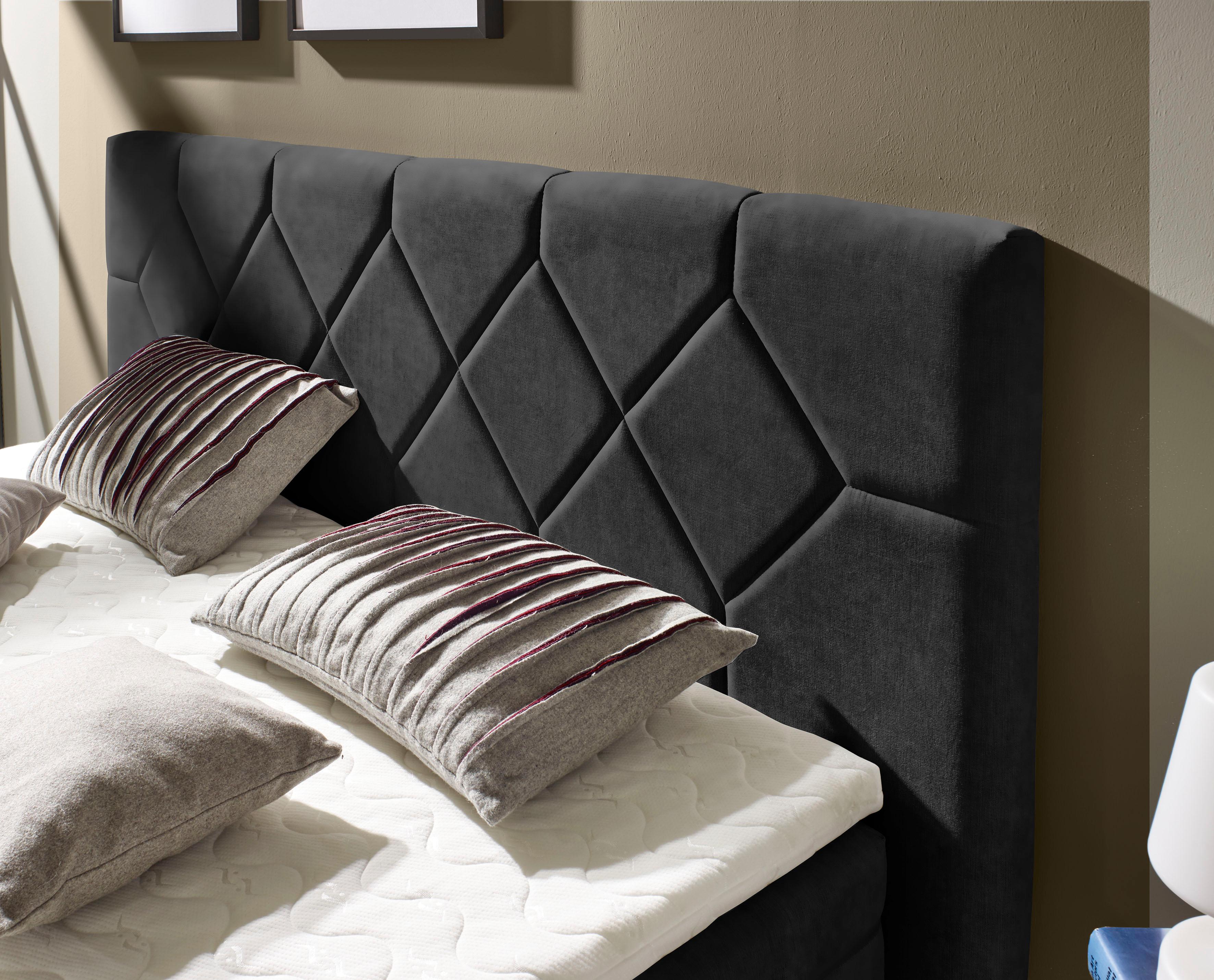 Boxspringbett HOME AFFAIRE "Atlanta", schwarz, B:180cm L:221cm, Kunststoff, Massivholz, Stoff, Komplettbetten, Boxspringbett, inklusive Topper und Bettkasten schwarz Luxus-Microfaser Kunststoff Massivholz Stoff, Liegefläche B/L: 160cm x 200cm, H2 + H2, 7-