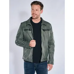 engbers Herren Lederjacke aus Lammleder mit abnehmbarer Blende Grün regular uni Stehkragen - 48