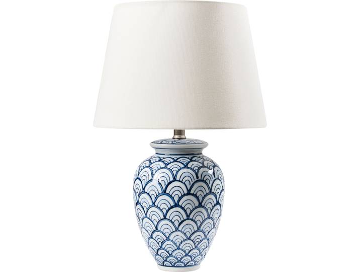 BELIANI Tischlampe Blau und Weiß Porzellansockel Leinen Lichtschirm mit Muster Beleuchtung Wohnzimmer Schlafzimmer