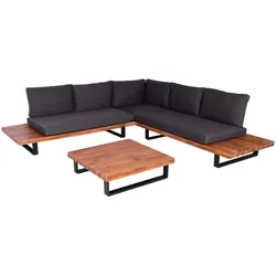 PROREGAL Garten-Garnitur Garnitur Sitzgruppe Lounge-Set Spun Poly Akazie Holz FSC® Alu Braun Polster Dunkelgrau