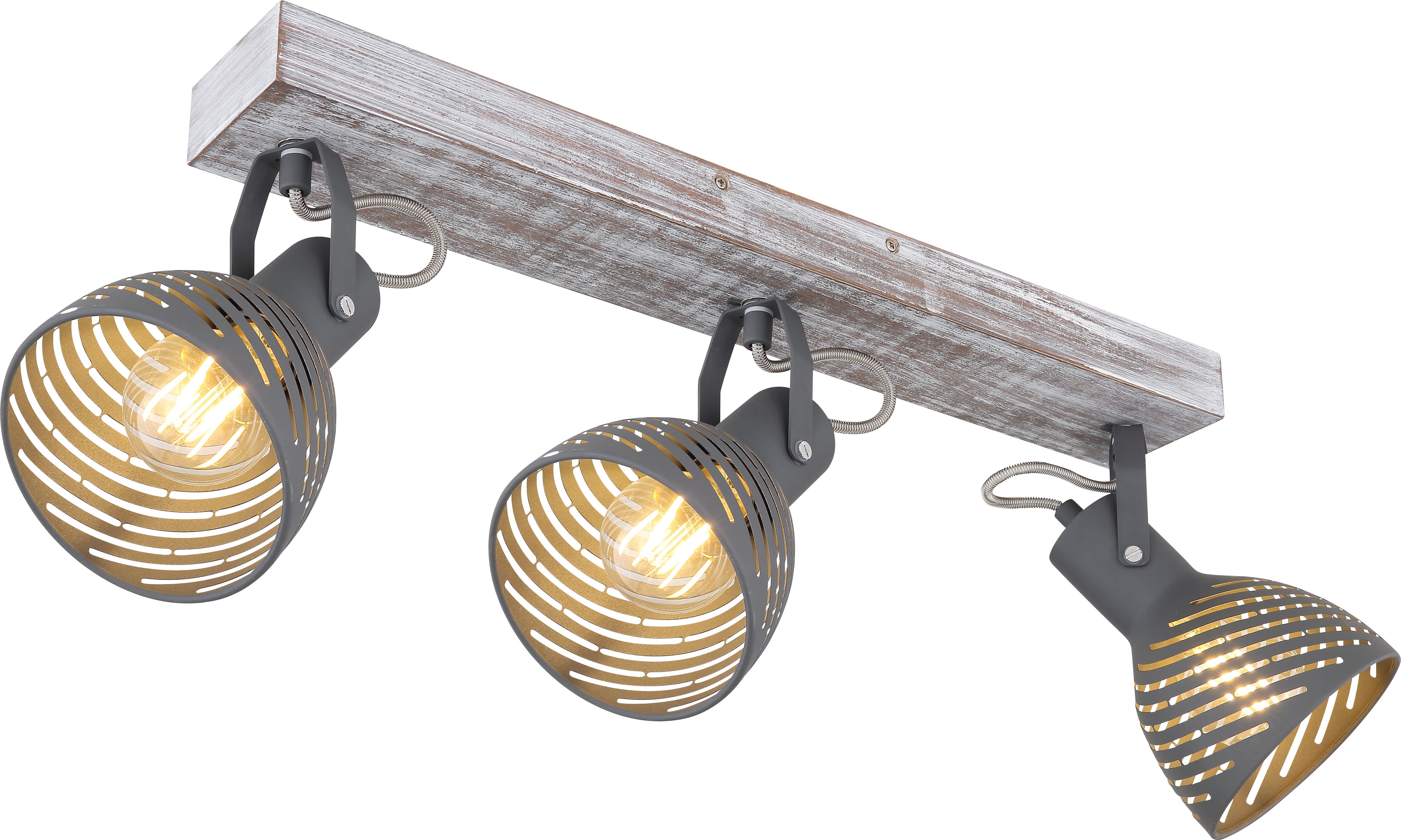 GLOBO LIGHTING Deckenspot "MORI", grau (antik weiß getüncht), 3, H: 25cm, 1 Stk., Leuchten, Holz-Strahler antik weiß getüncht, Metall grau-blau, E27 40W, Deckenspot