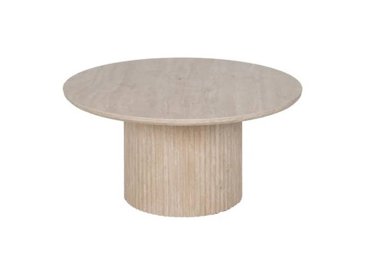 Table basse ronde pierre beige pied cannelé 90cm