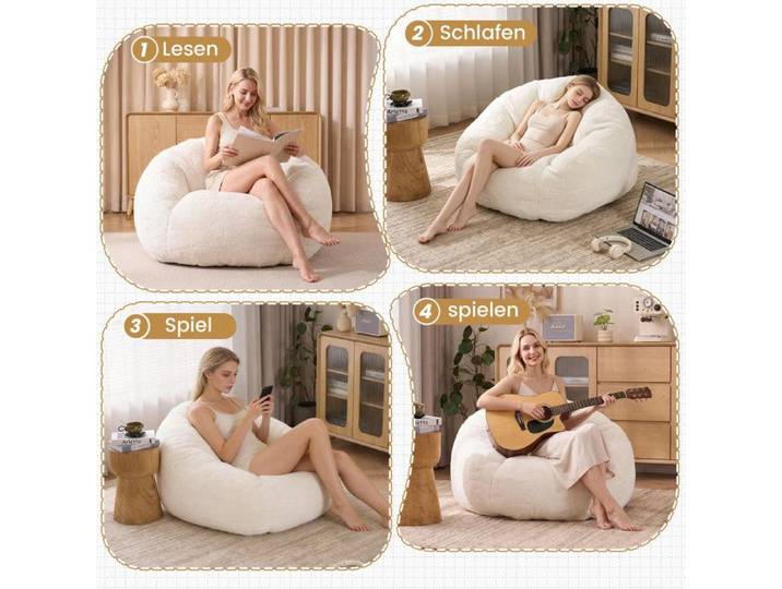 Fauteuil pouf – blanc – mousse à mémoire de forme – adulte enfant