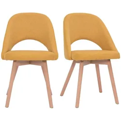 Skandinavische Stühle aus senfgelbem Stoff mit Samteffekt und massivem Buchenholz (2er-Set) COSETTE