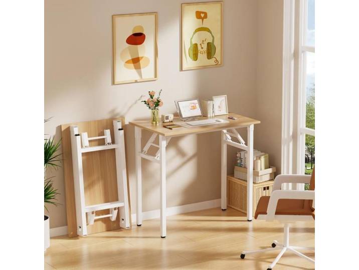 BUREAU SIMPLE - HOMEWELL - BUREAU D'ORDINATEUR PLIABLE - 80 X 50 X 75 CM - COULEUR DU BOIS