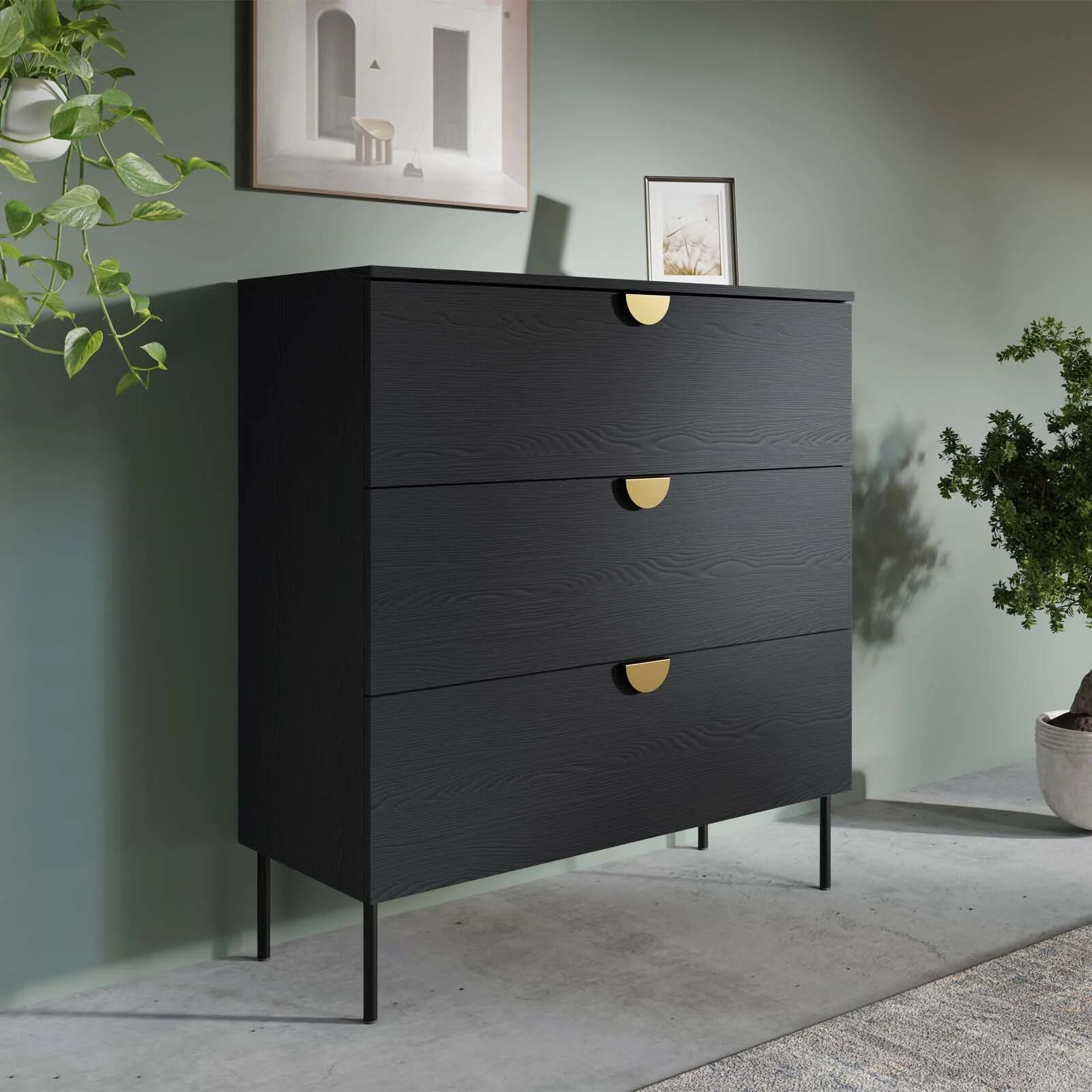 garneroarredamenti Cassettiera 100x107h cm 3 cassetti nero frassinato Innsbruck