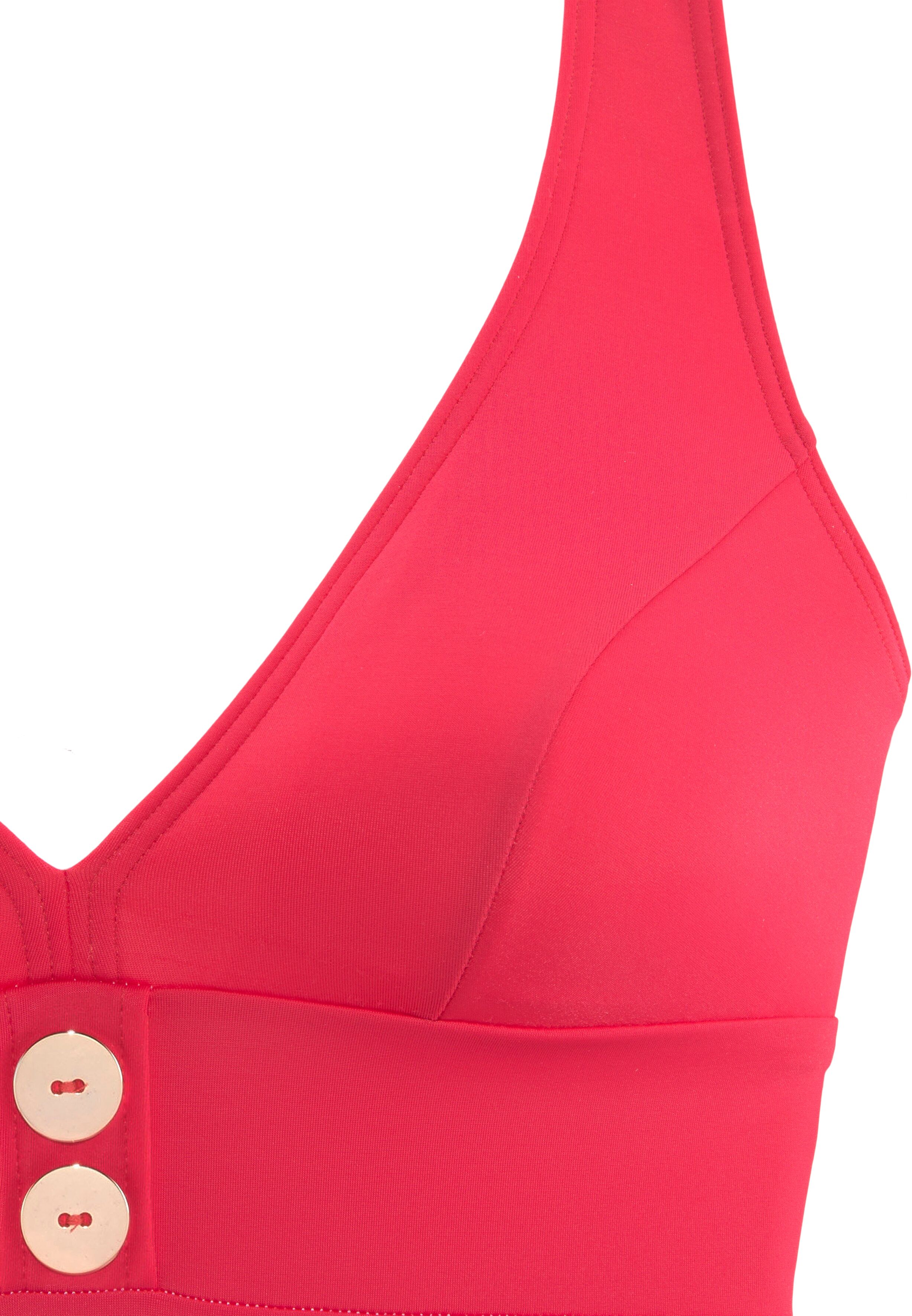 Badeanzug VIVANCE, Damen, Gr. 42, Cup C/D, rot (knallrot), Polyamid, unifarben, Badeanzüge Badeanzug, mit goldfarbenen Zierknöpfen