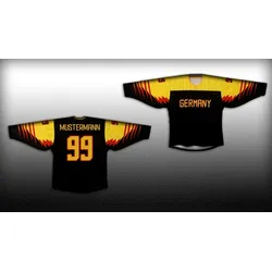 Deutschland Eishockey Fan Trikot schwarz / gold | 52 Name + Nummer nach Wahl
