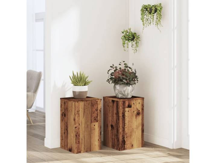 Supports pour plantes 2 pièces en bois ancien, bois d'ingénierie, pour fleurs, style vintage, décoration intérieure