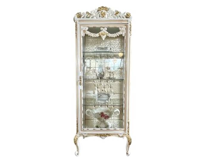 CasAmin Home & Living Vitrine Französischer Louis XV Stil Vitrine Antiker Barock Rokoko Stil in Beige Gold Farbe Handgefertigter Schrank für Wohndekoration