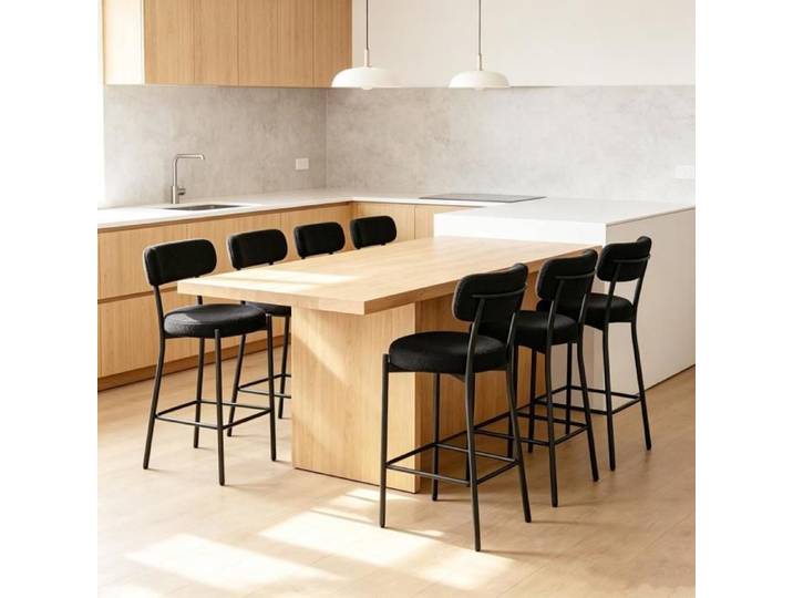 Chleby Lot de 6 Tabourets de Bar Scandinave Chaise Haute Ilot Cuisine Siège Tissu Teddy Cadre Métal Repose Pied Noir