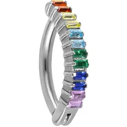 Titan Bauchnabelclicker BOGEN + EINGEFASSTE BUNTE KRISTALLRECHTECKE