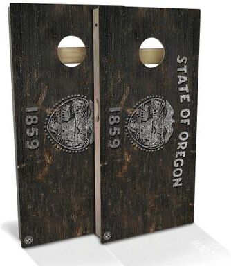 Skip's Garage Oregon Flag Rustic Outdoor Cornhole Board Set