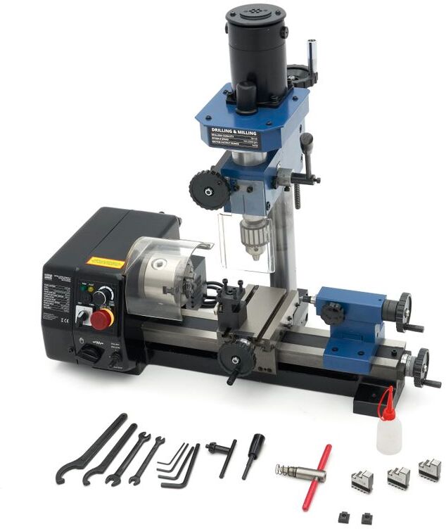 HBM Mini-Metalldrehbank mit Fräskopf 140 x 250 Vario, 230 V, BF 13