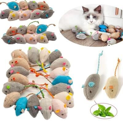 Inspired Finds Interactive Catnip Mouse Toys For Indoor Cats With Faux Fur & Rattle Sound plain 24pcs