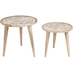 BEISTELLTISCH 2er-Set Mango Holz Braun/Weiß Sakita