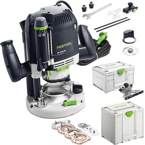 Festool Oberfräse OF 2200 EB-Set, Netzbetrieb, 2200 W, 0 - 80 mm Frästiefe, Zubehör-Set & Koffer, Schaft-Ø 6 - 12,7mm
