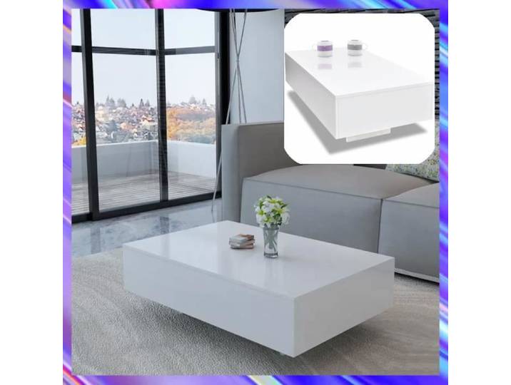 Table basse Haute brillance Blanche - FAFEICY - Rectangulaire - Contemporain - Design