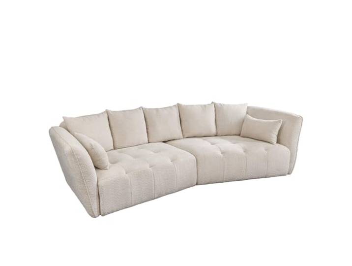 Big Sofa ROYAL - 295cm - champagner beige - Bouclé - Federkern inkl. Kissen 7 Kissen, Nosagfederung, skandinavischer Stil, Rundum-Bezug, pflegeleicht