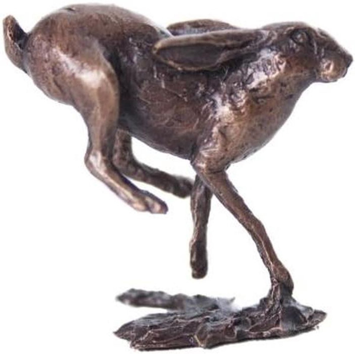 Bronzen lopende haas miniatuur - Massief gegoten bronzen beeldje voor decoratie - Hoogte: 35 cm