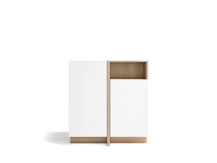 Buffet rangement 1 niche 2 portes placard finition noyer clair blanc