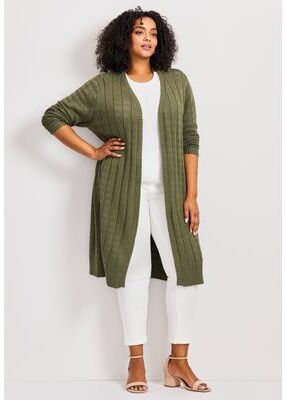 Plus Size Women's Pointelle Duster by Avenue in Olive Green (Size 16)