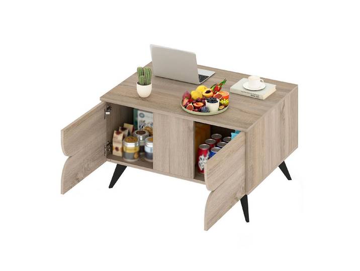 KOMFOTTEU Couchtisch, Wohnzimmertisch Sofatisch mit 3 Türen & Offenem Fach
