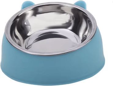 Inspire Picks Elevated Stainless Steel Cat Feeding Bowl Cat Bowl With Ergonomic Inclined Design For Comfortable Eating blue