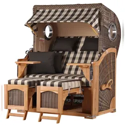 Mr. Deko Strandkorb Komplettset - bene living - Ammersee Teak - PE grau - Modell 505 - inkl. Liftersystem