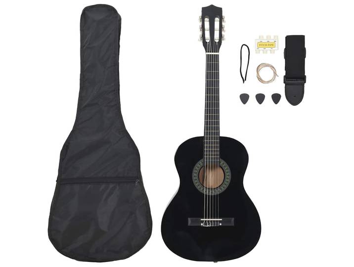 vidaXL 8-tlg. Klassikgitarren-Set für Anfänger Schwarz 3/4 36
