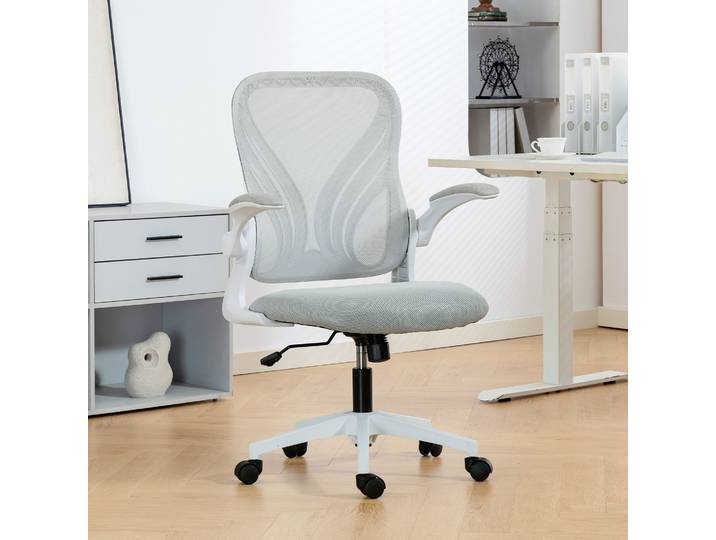 HOMCOM Chaise Bureau Ergonomique Maille Dossier Rabattable Gris