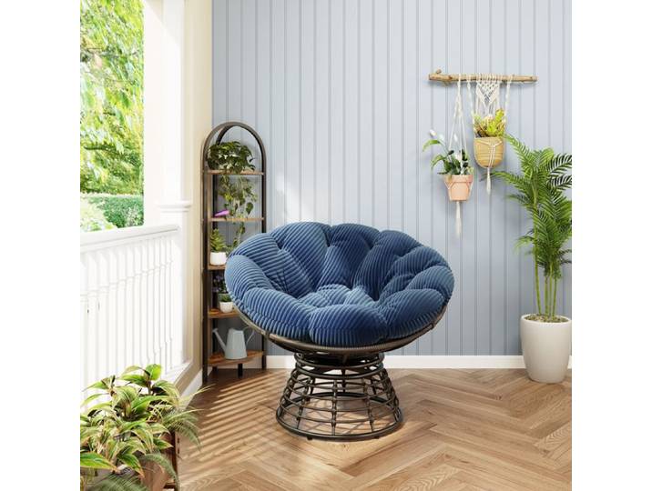 Fauteuil de jardin - papasan pivotant grand confort grand coussin fourni - résine tressée - Bleu