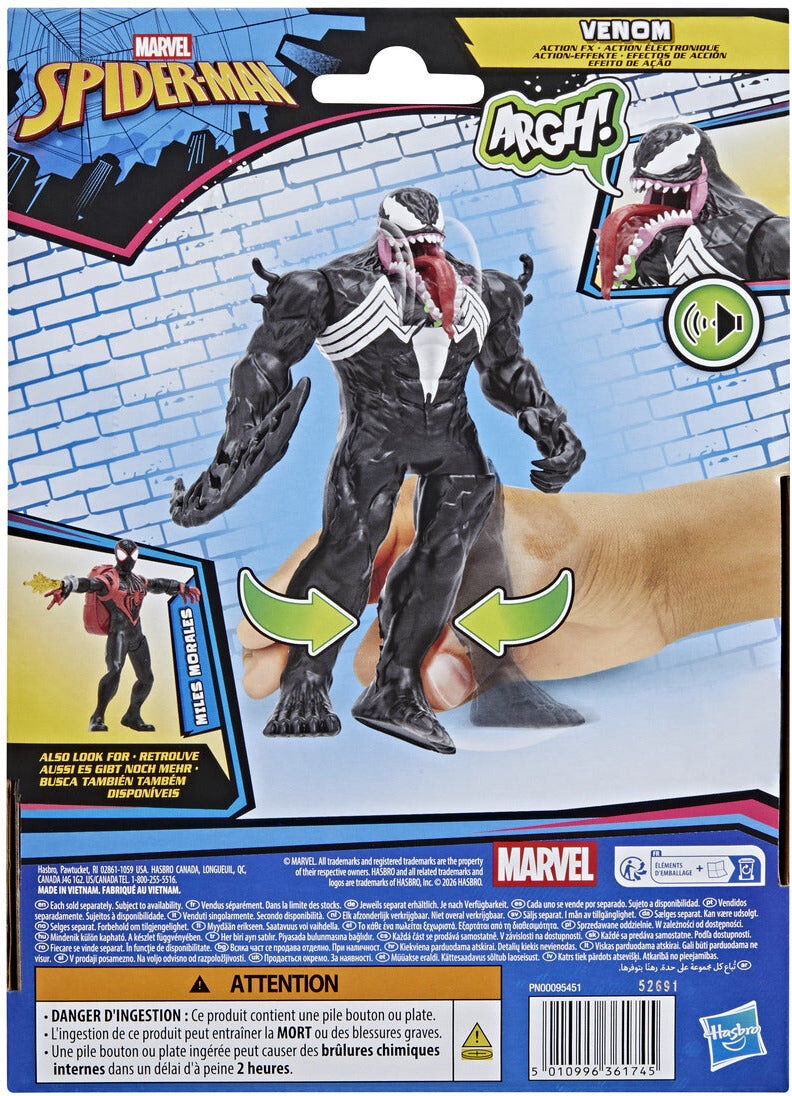 Marvel Spider-Man Venom Action FX Electronic Figure 15.2cm by Hasbro - Black-and-White - Ages 6+