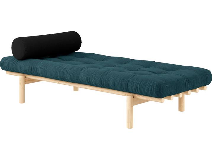 Daybed KARUP DESIGN Next , blau (hellblau, klarlackiert kieferholz), B:75cm H:37cm L:200cm, Daybetten, Daybed, aus massiven Kiefernholz, inkl. Futonmatratze und Kissen