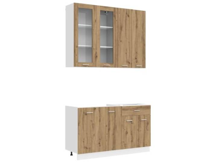 KUPTYERFG Küchenzeile Lyon 4-TLG Küchenschrank Set Artisan Eiche Optik 4-teiliger Küchenblock aus Holzwerkstoff in Eichenoptik mit Glasober- und Unterschränken für geordnete Küchenräume.