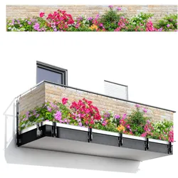 BALKON-SICHTSCHUTZ Blumen - Pflanzen - Blätter - Steine Balkon Deko 500x75 cm