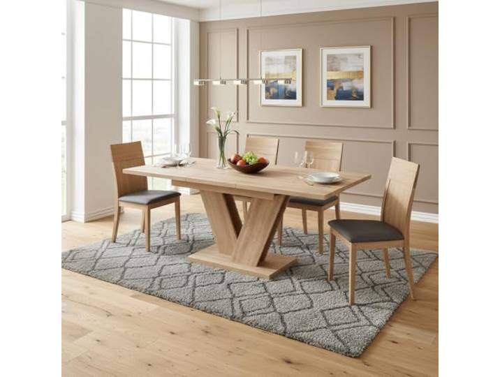 Moimhear Ausziehbarer Esstisch, 140(180) x80x75.5cm, Eichenfarbe, rechteckiger Esstisch, für 4–6 Personen, V-Beine, einfacher Stil