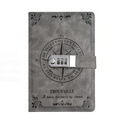 A5 Leder Notizbuch mit Schloss Passwort-Tagebuch für Studenten retro handgefertigtes dickes Papier Schulanfangsgeschenk Schreibwaren