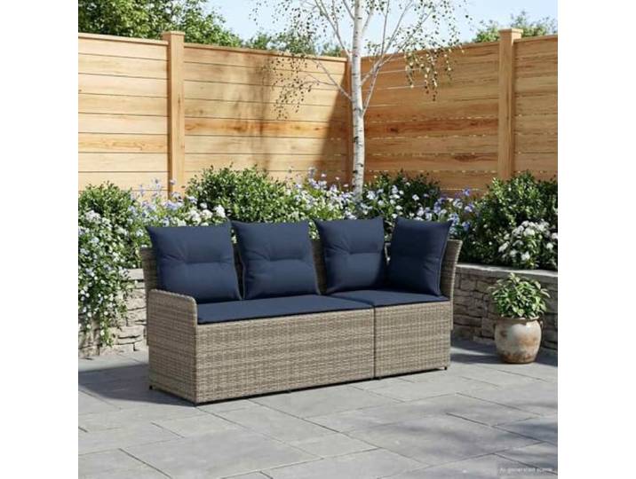 KTHLBRH Ecksofa, 2-teilig, mit Armlehnen, Grau und Marineblau PE-Rattan, lackierter Stahl, abnehmbare Kissen, verstellbare Füße, innen außen