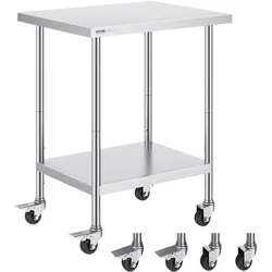 VEVOR Arbeitstisch aus Edelstahl, Zubereitungstisch mit 4 Rädern, 3 einstellbaren Höhenstufen, 610 x 762 x 954,6 mm Küchentisch Arbeitstisch zur Lebensmittelzubereitung für gewerbliche Restaurants
