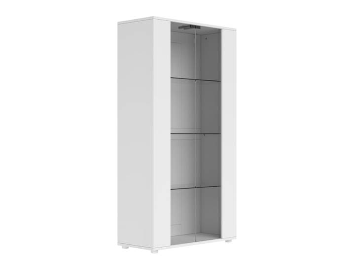 Vitrine blanche en panneau de particules avec 2 portes en verre